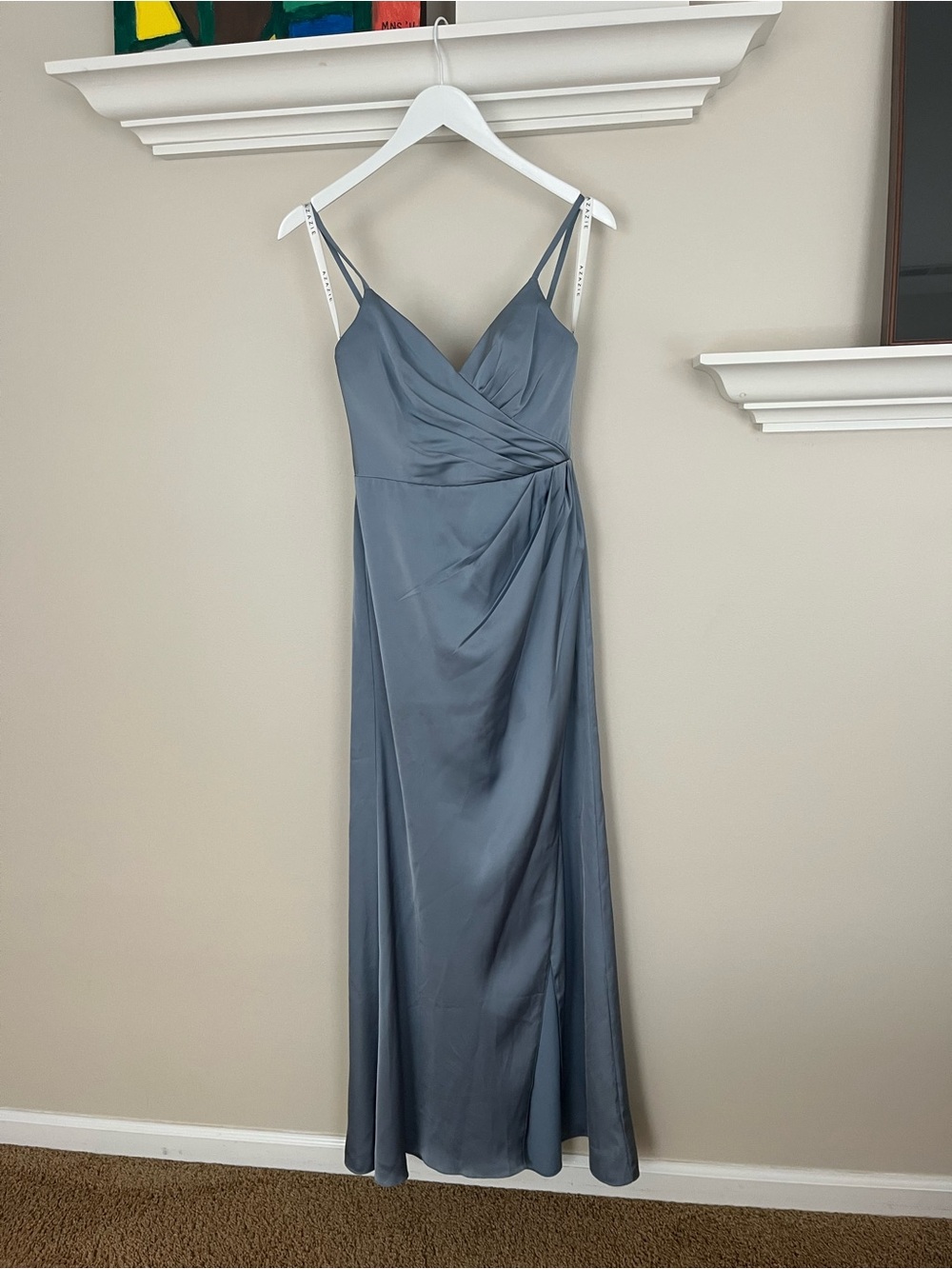 Blue Satin Azazie Spaghetti-Strap Wrap Maxi Dress